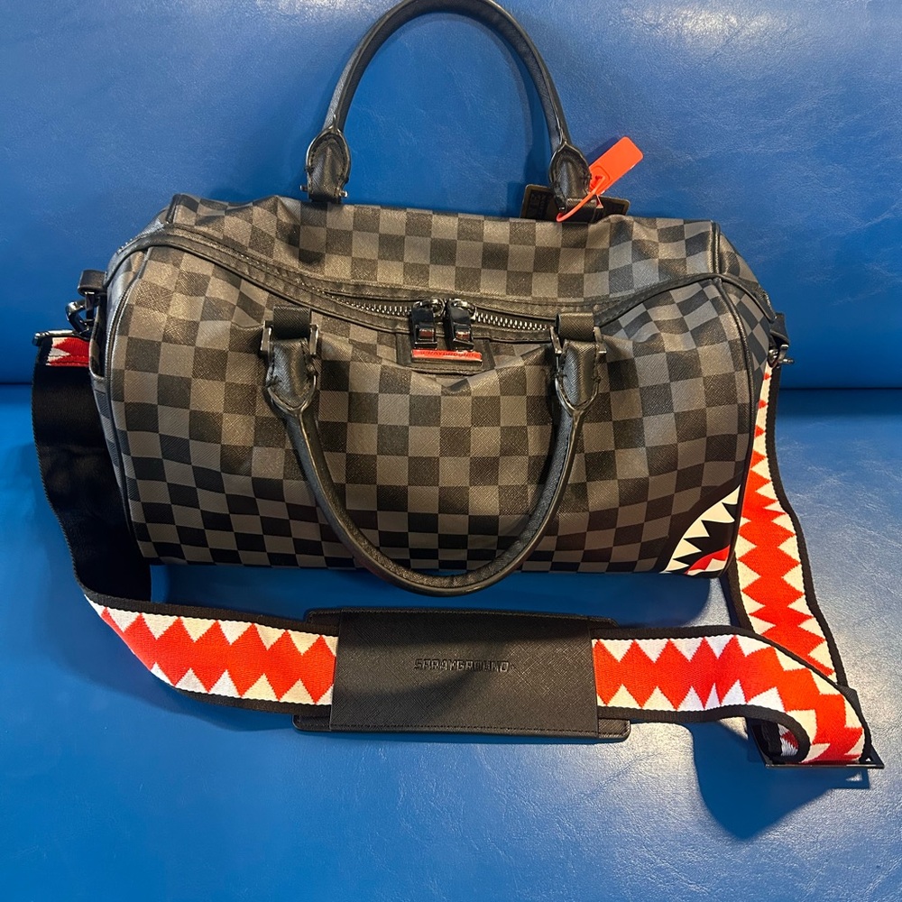 Sprayground Checkered Black and Gray Duffel Bag